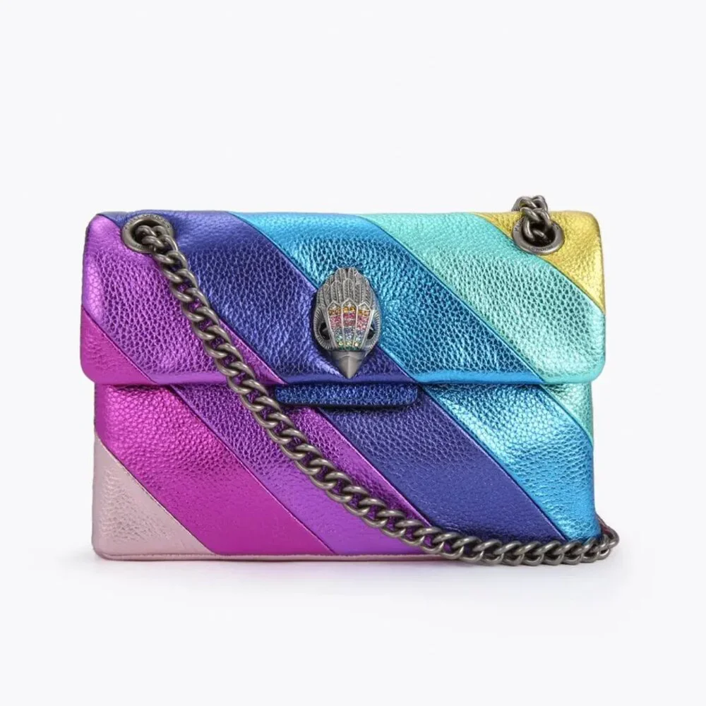NEW Kurt Geiger London Kensington Stripe Leather Shoulder Bag Rainbow | Mini